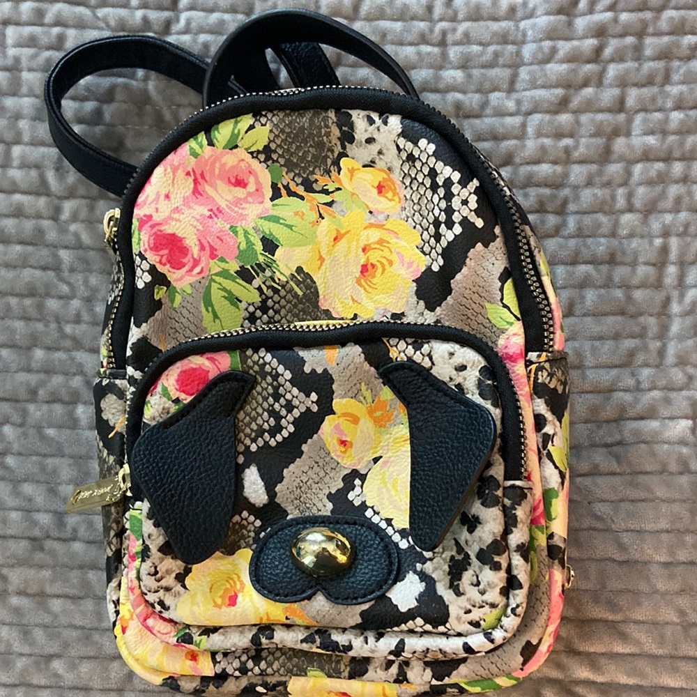 Betsy Johnson Small Floral Puppy Backpack Purse